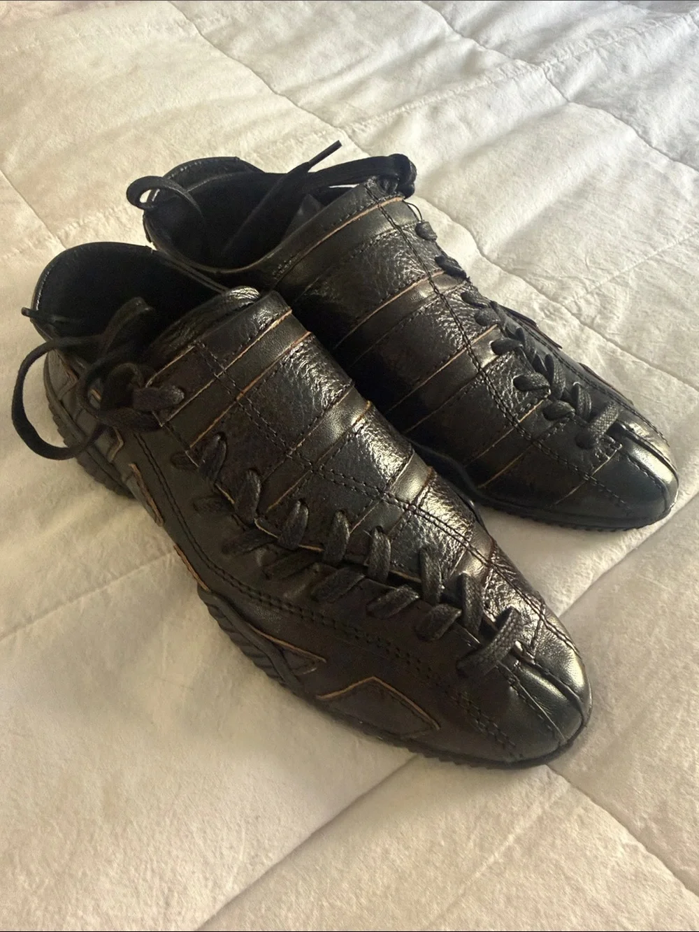 Miista Black Leather Lace-Up Slip-On Loafers